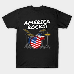 4th July Drummer America Rocks USA Flag Drums T-Shirt